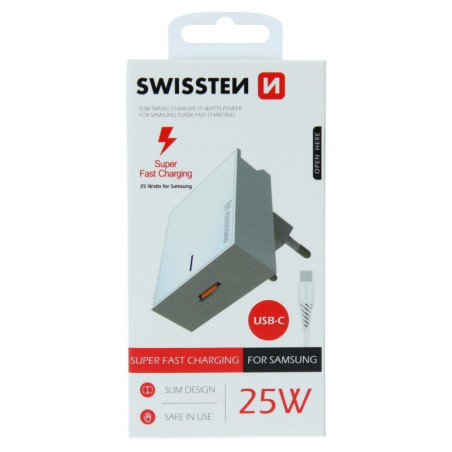 Chargeur 1 port USB-C Swissten 25W PD + Câble USB-C 1m20