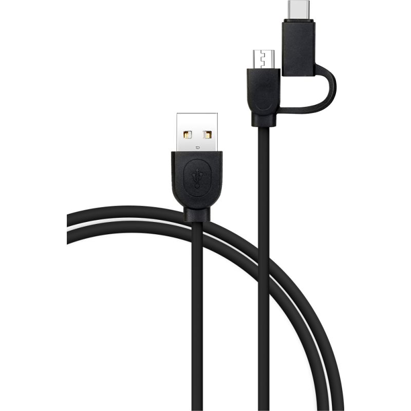 Câble 2 en 1 USB A/micro USB & USB C 1,2 m Noir Bigben