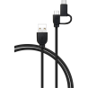 Câble 2 en 1 USB A/micro USB & USB C 1,2 m Noir Bigben