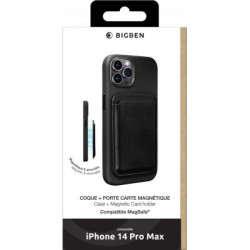 Coque iPhone 14 Pro Max Compatible MagSafe avec porte-carte amovible Noire Bigben