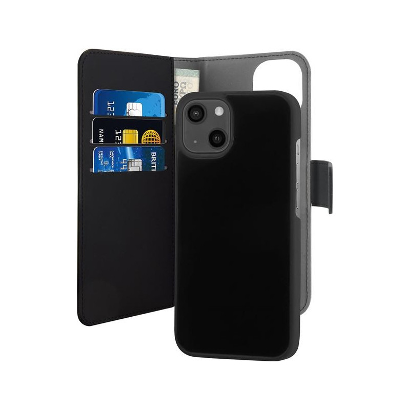 Etui Portefeuille 2 en 1 iPhone 13 Coque Magnétique Noir Puro