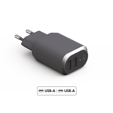 Double Chargeur maison double USB A 4.8A (deux fois 2.4A) IC Smart Garanti à vie Gris Force Power