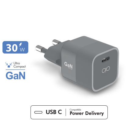 Chargeur maison 30W Power Delivery GaN Garanti à vie Gris Plastique recyclé Force Power