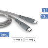 Câble Ultra-renforcé USB C vers USB C 1,2m 3A Garanti à vie Gris Plastique recyclé Force Power