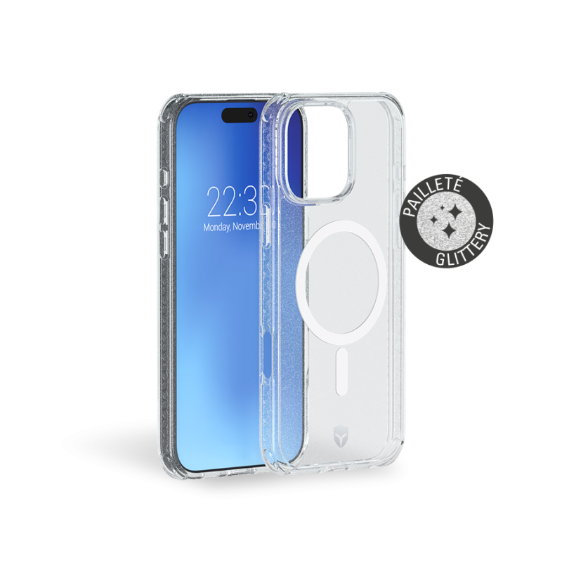 Coque Renforcée iPhone 16 Pro Max AIR Compatible MagSafe Transparente avec paillettes Garantie à vie Force Case