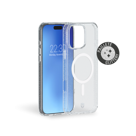 Coque Renforcée iPhone 16 Pro Max AIR Compatible MagSafe Transparente avec paillettes Garantie à vie Force Case