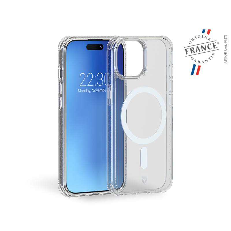 Coque Renforcée iPhone 15 AIR Compatible MagSafe Transparente Origine France Garantie à vie Force Case