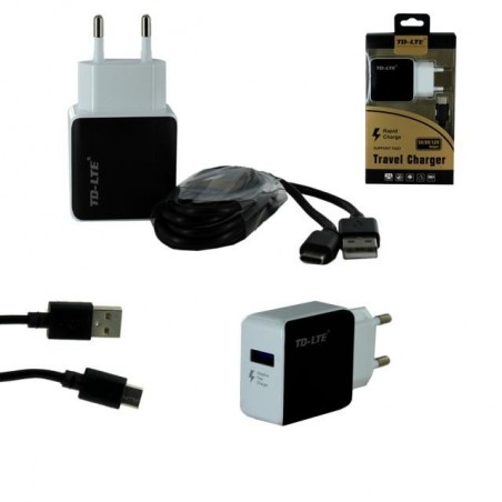 Chargeur USB + cable USB type C 5V/9V/12V . charge rapide -Noir/Blanc