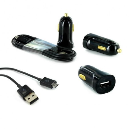 Pack Adaptateur allume cigare USB 2A + Cable micro USB noir