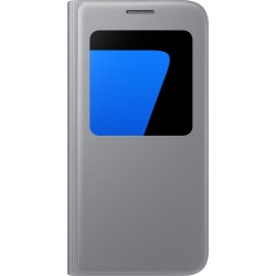 Etui Galaxy S7 G930 à rabat à zone transparente Samsung EF-CG930PS S View Cover argenté 