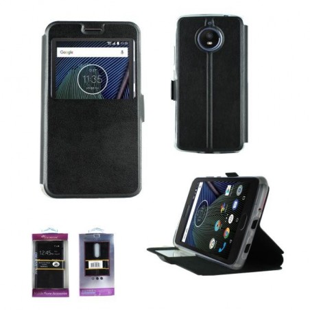Book case fenetre pour Motorola E4 Plus - Noir