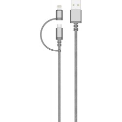 Câble USB/connectiques micro USB/Lightning Colorblock argenté