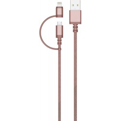 Câble USB/connectiques micro USB/Lightning Colorblock rose doré