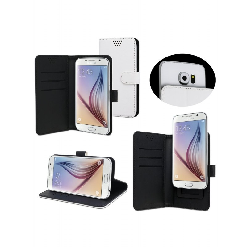 MUVIT étui Folio Universel Stand et coulissant blanc pour tous les smartphones jusqu’à 5,7″