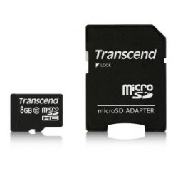 Carte Mémoire 8GO Transcend - MICROSDHC  CLASSE 10 avec ADAPTATEUR SD 