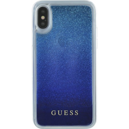  Coque Phone X rigide liquide bleue avec paillettes bleues Guess 