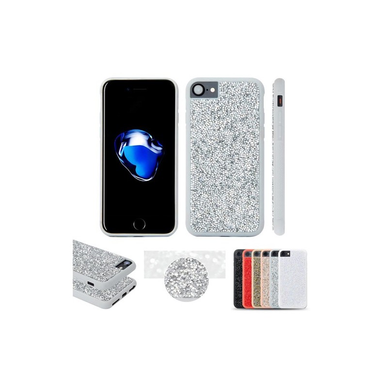 Coque pour IPhone 6/7/8 BLING STRASS (PC+TPU) antichoc - Argent