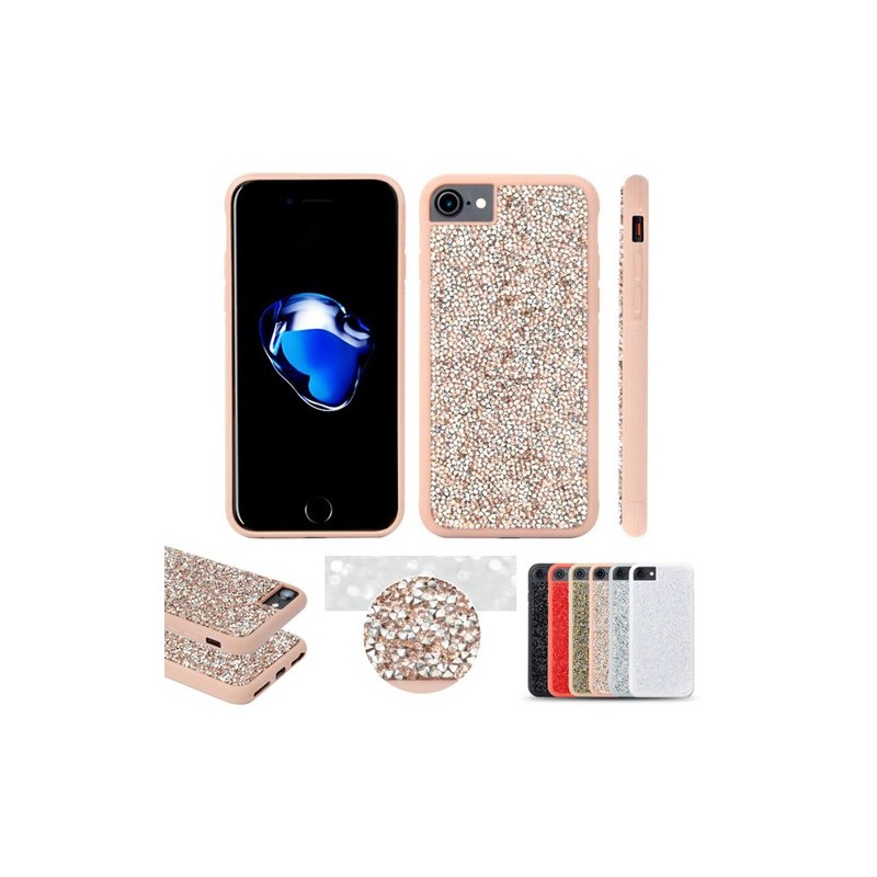 Coque pour IPhone 6/7/8 BLING STRASS (PC+TPU) antichoc  - ROSE