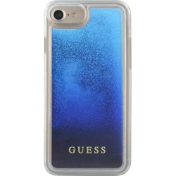 Coque pour iPhone 6/6S/7/8 - rigide liquide bleue avec paillettes bleues Guess