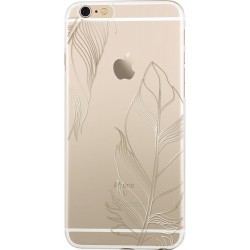 Coque pour iPhone 6/6S - semi-rigide transparente avec plumes dorées 