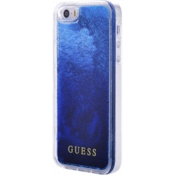 Coque  pour iPhone 5/5S/SE - rigide liquide bleue avec paillettes bleues Guess