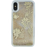 Coque pour iPhone X/XS - rigide liquide avec paillettes et fleurs tropicales Guess 