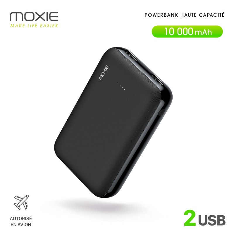 Powerbank PowerSlim 10000mAh, MOXIE 2 USB – Micro USB – Noir