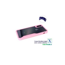 Coque  pour Iphone X - Bimatiere rigide avec contour antichoc - Rose