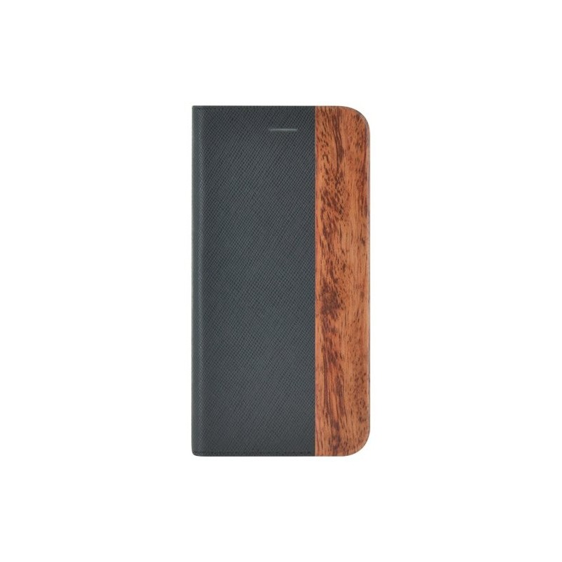 Etui pour iPhone 6/6S/7/8 - folio bi-matière en cuir et bois