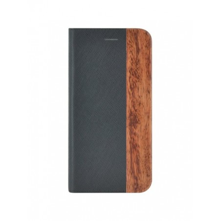 Etui pour iPhone 6/6S/7/8 - folio bi-matière en cuir et bois