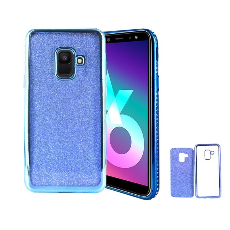 Coque pour Samsung A6 2018 - silicone paillettes et diamands  - Bleue