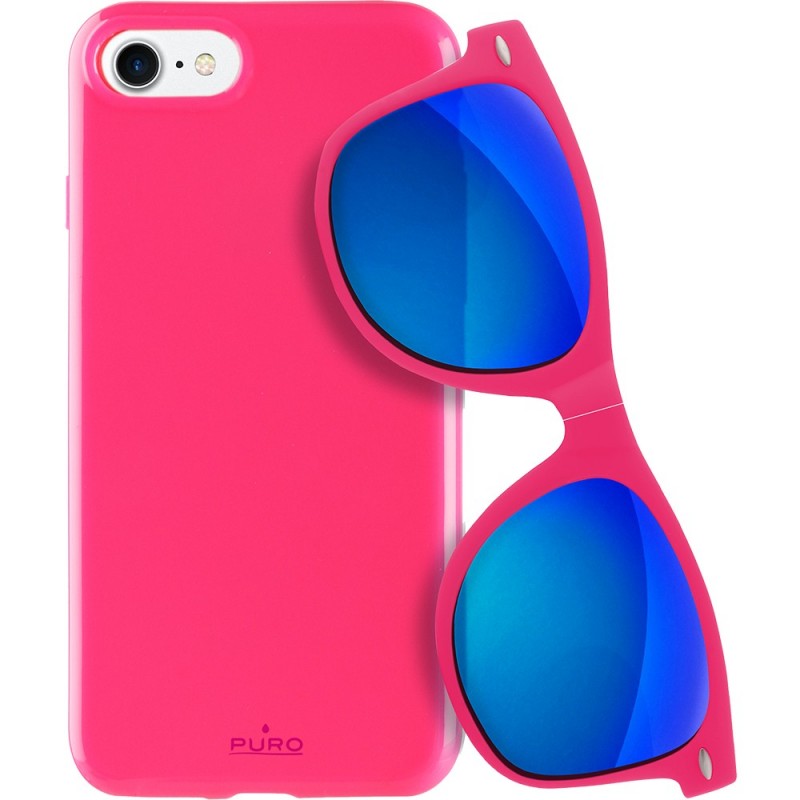 Coque pour iPhone7/8 - semi rigide rose avec lunette de soleil