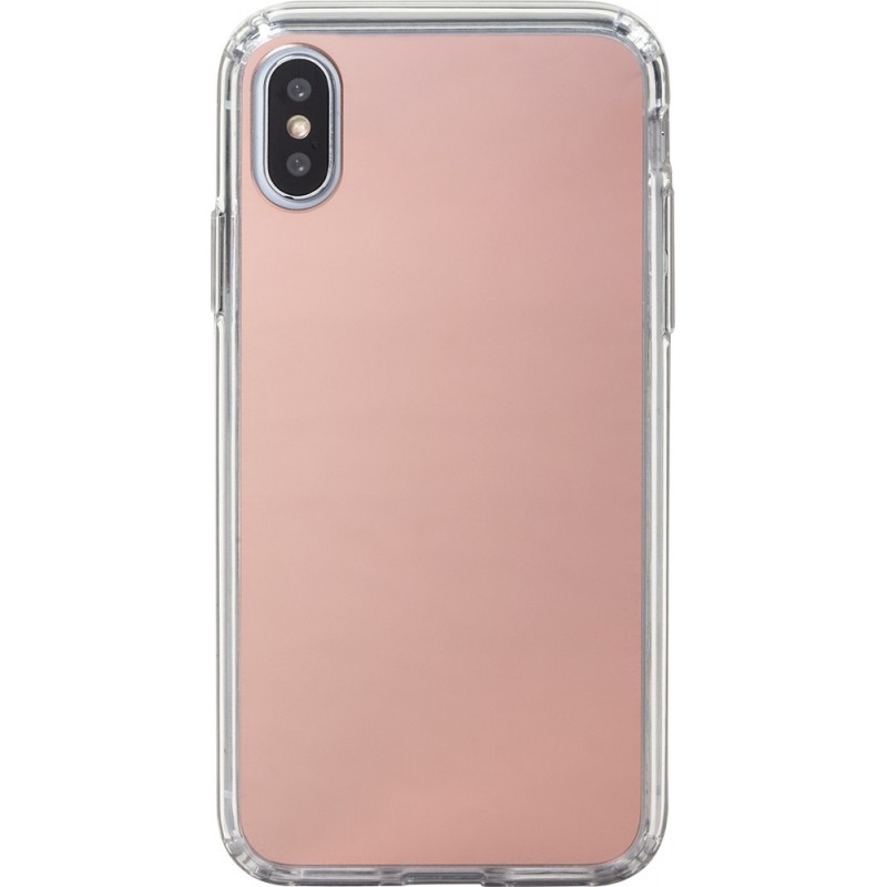 Coque pour iPhone X/XS semi-rigide transparente miroir rose