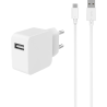 Chargeur maison 3A IC Smart + Câble USB A/USB C Blanc Bigben